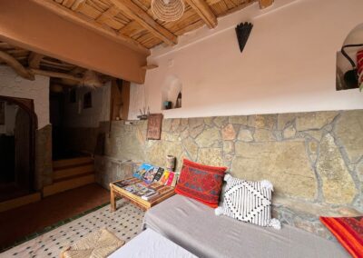 Seating area with patterned cushions at Dar Essalama